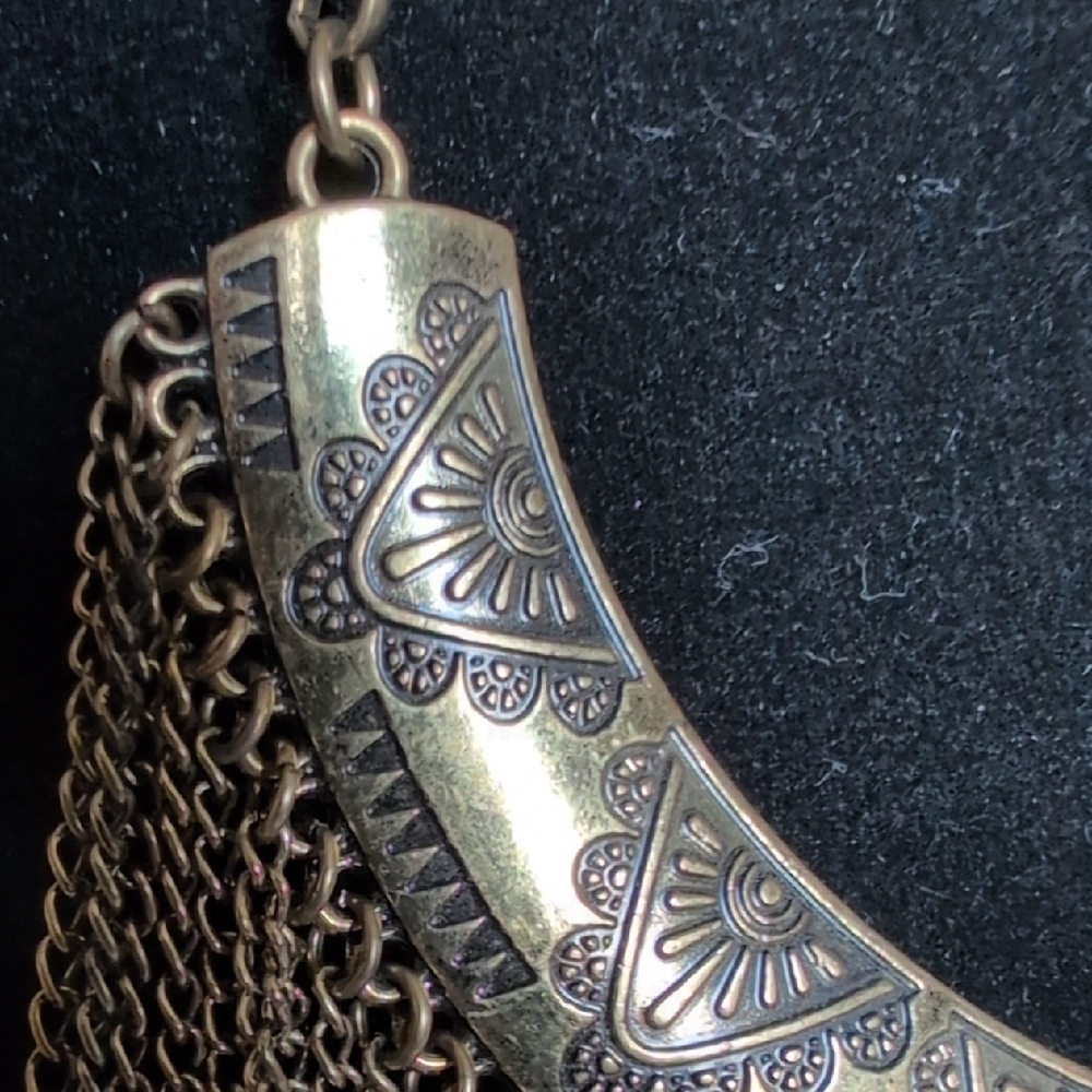 Gold Fringe Statement Necklace - Picture 6 of 9